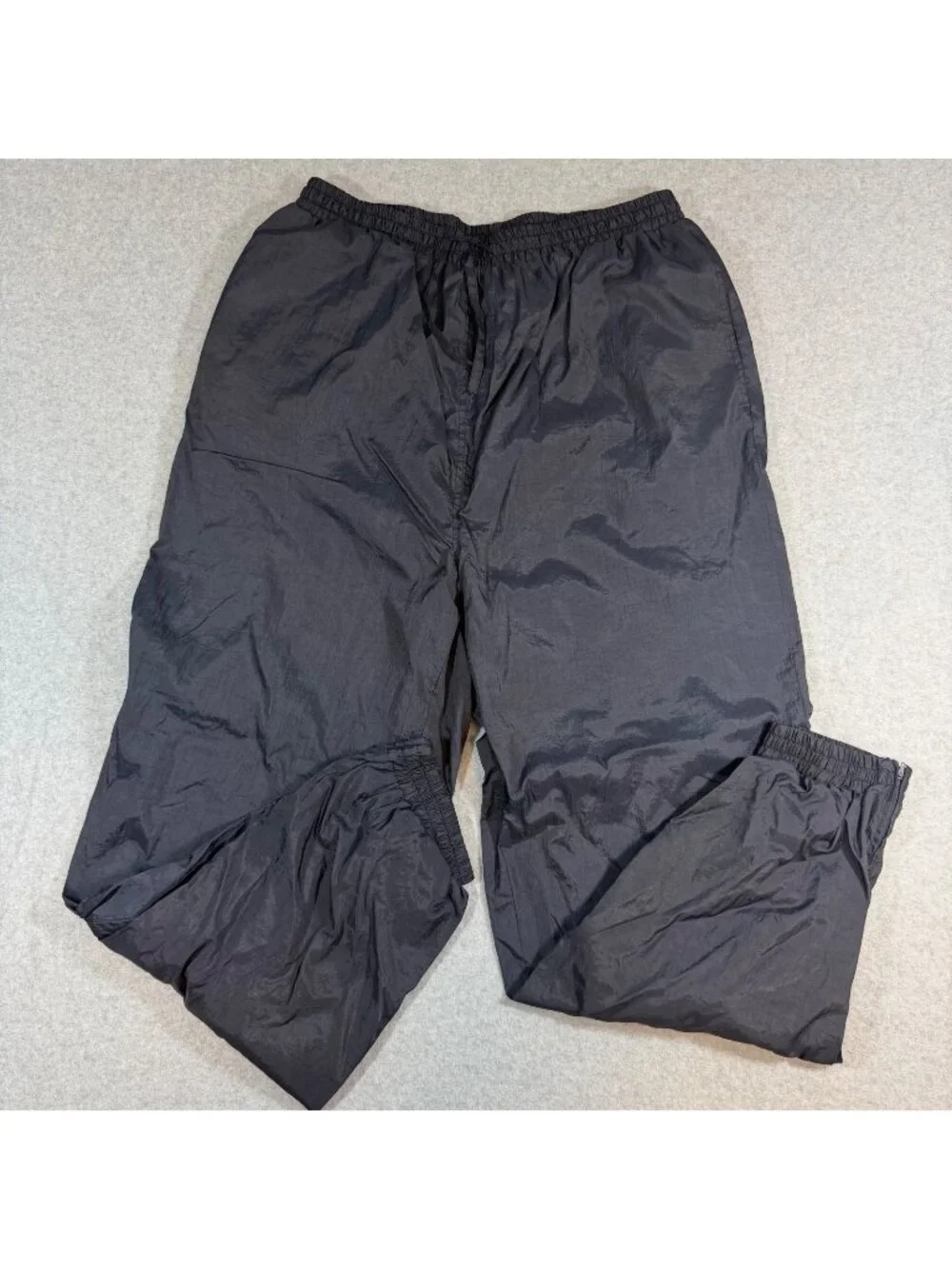 Vintage Black Nylon Rain Track Pants XXL Elastic Waist Windbreaker Joggers